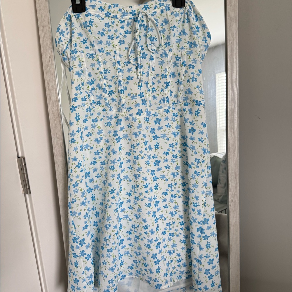 Papermoon White Mini Dress with Blue Floral Print